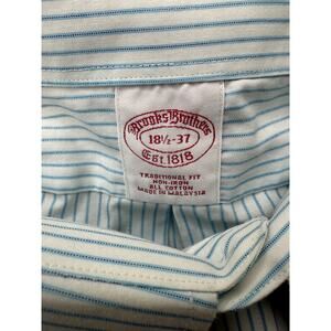 Brooks Brothers Traditional Fit Non-Iron Shirt 18.5 Blue White Stripe Big & Tall